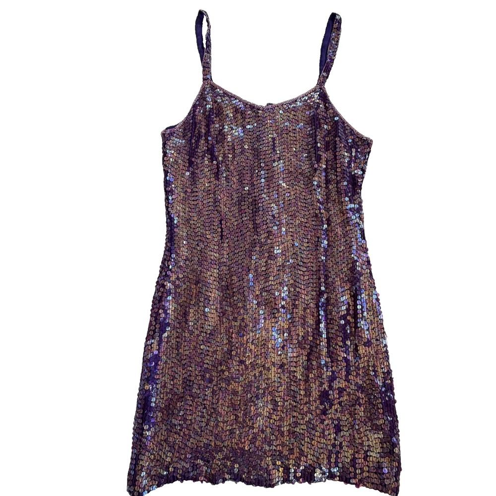 Judith Ann Creations Vintage Purple Sequin Beaded Silk Cocktail Dress S Mermaid
